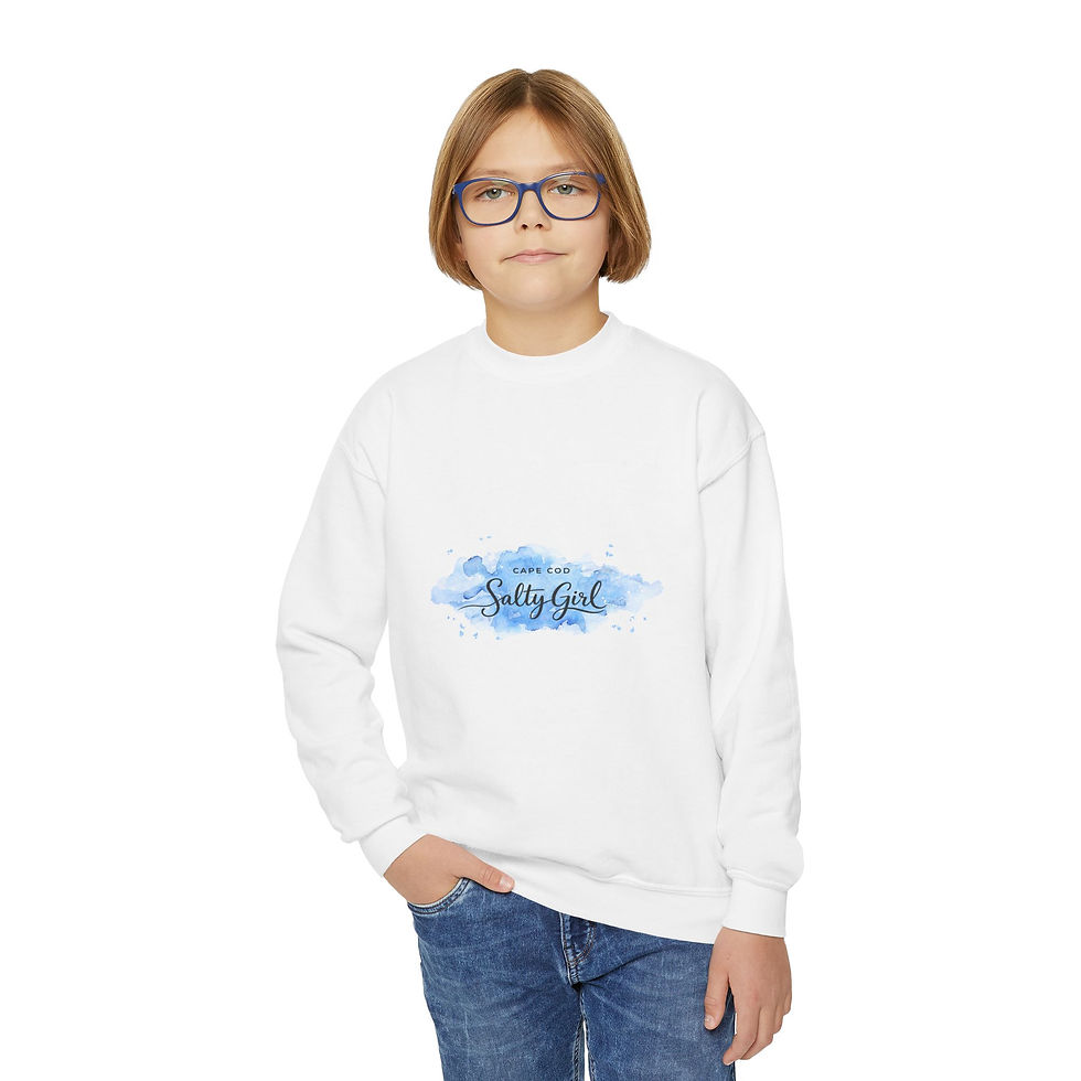 Thumbnail: Youth Crewneck Sweatshirt - 'Salty Girl' Blue Watercolor Graphic