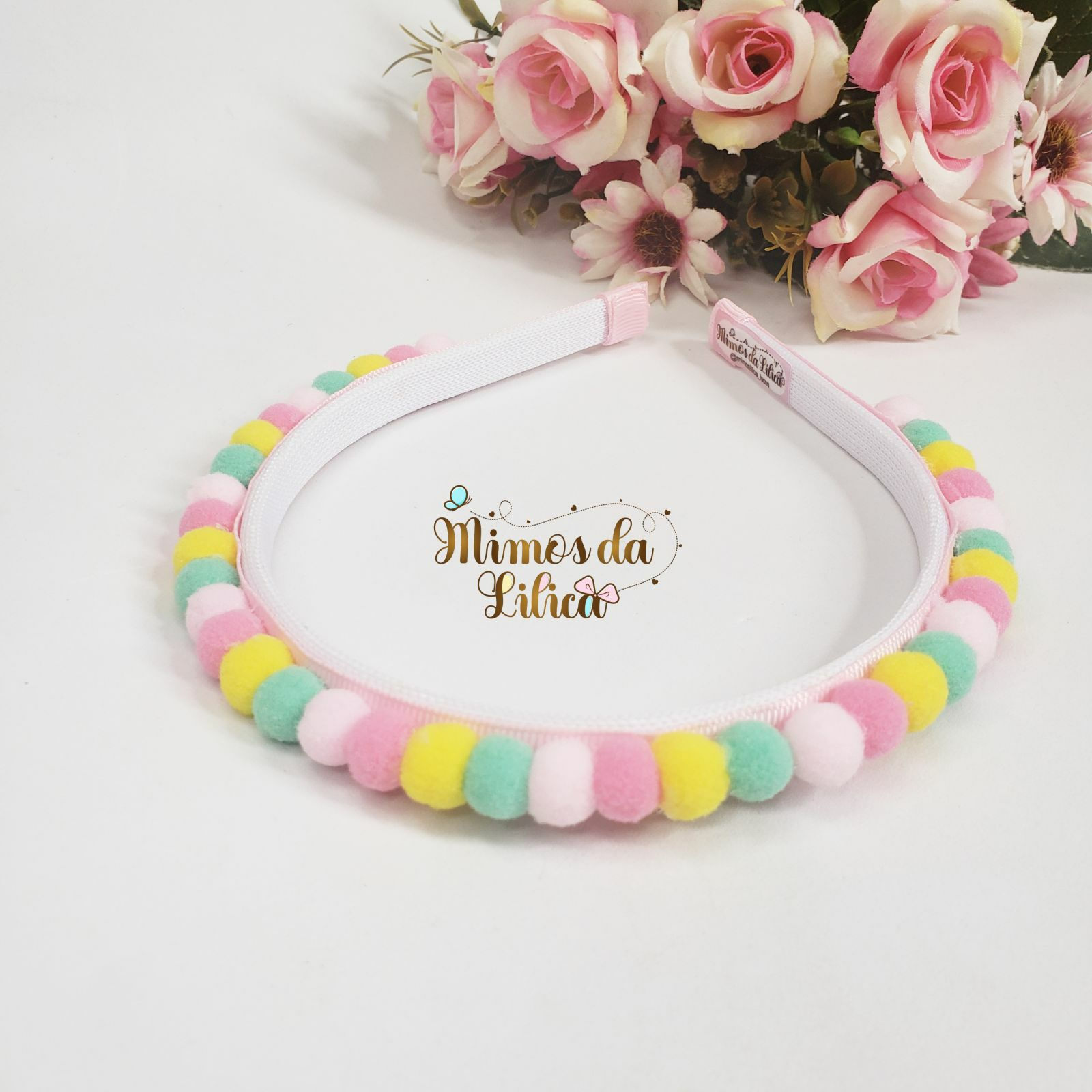 Tiara Infantil com Pompom Colorido