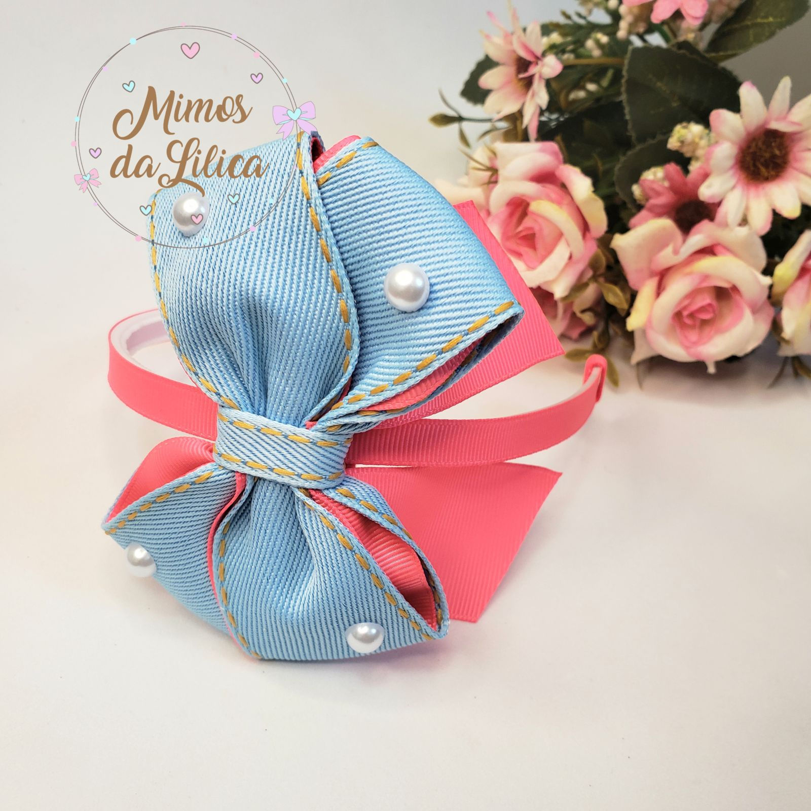 Tiara Infantil com Laço Jeans