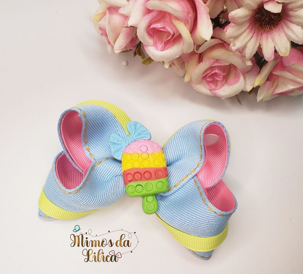 Laço Infantil Jeans com Aplique Pop It