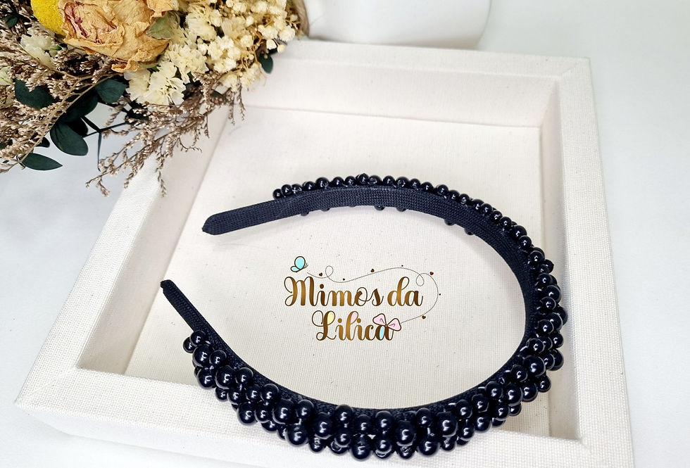 Thumbnail: Tiara de Luxo Bordada com Pérolas Preta