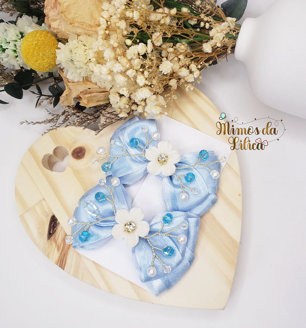 Miniatura: Par Laços de Luxo com Aramado (azul)