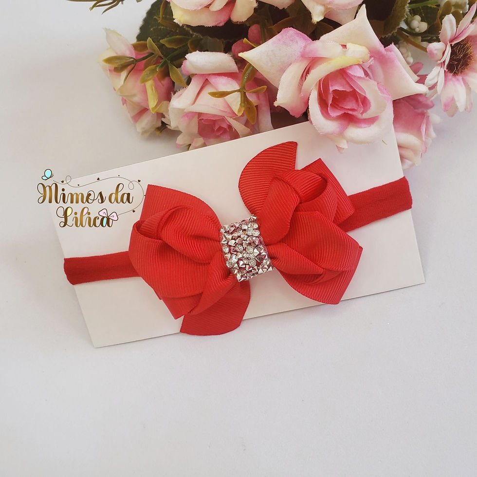 Thumbnail: Faixa Tiara de Luxo para Bebê com Laço Vermelho - Natal