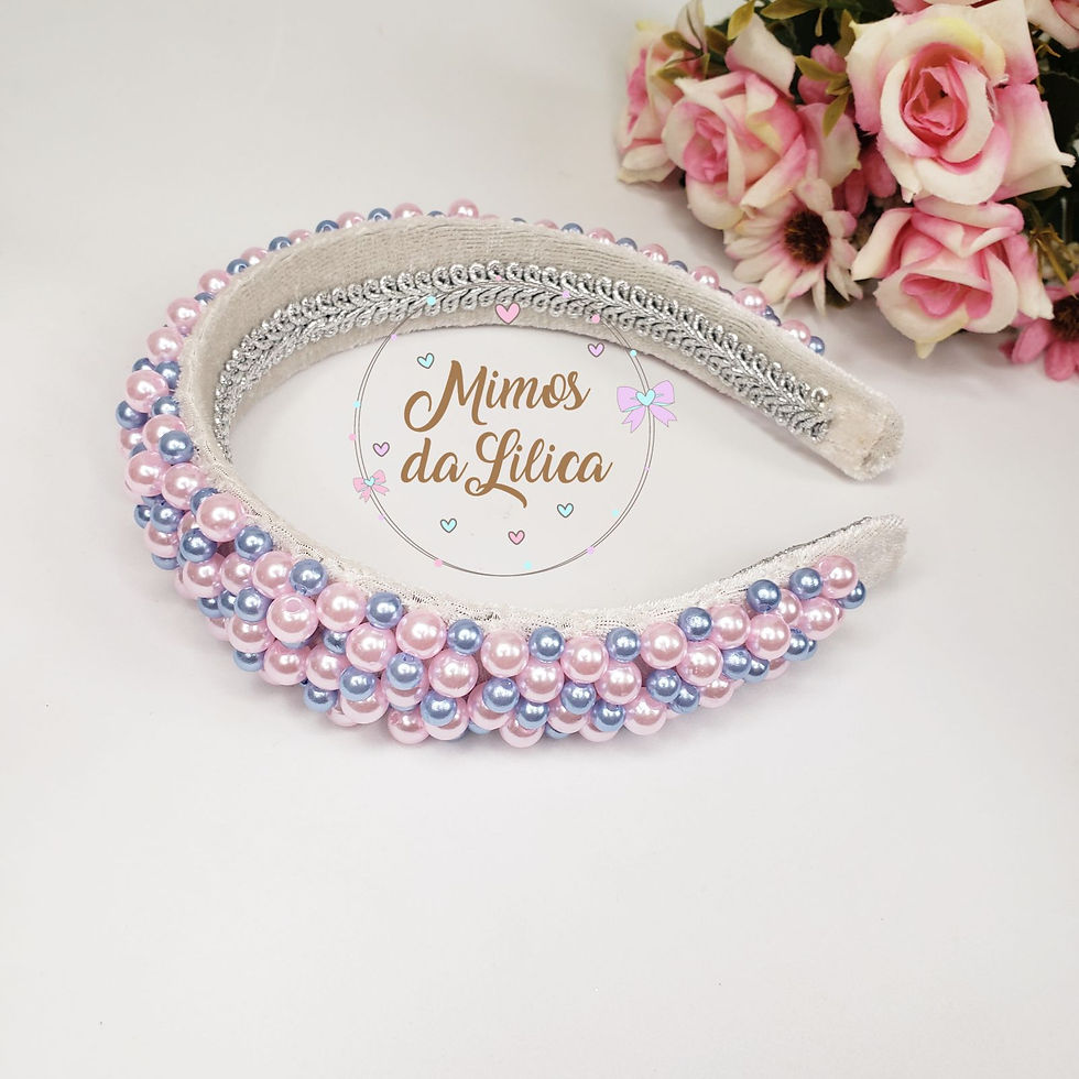 Miniatura: Tiara Larga de Veludo Bordada com Pérolas - Chá Revelação 