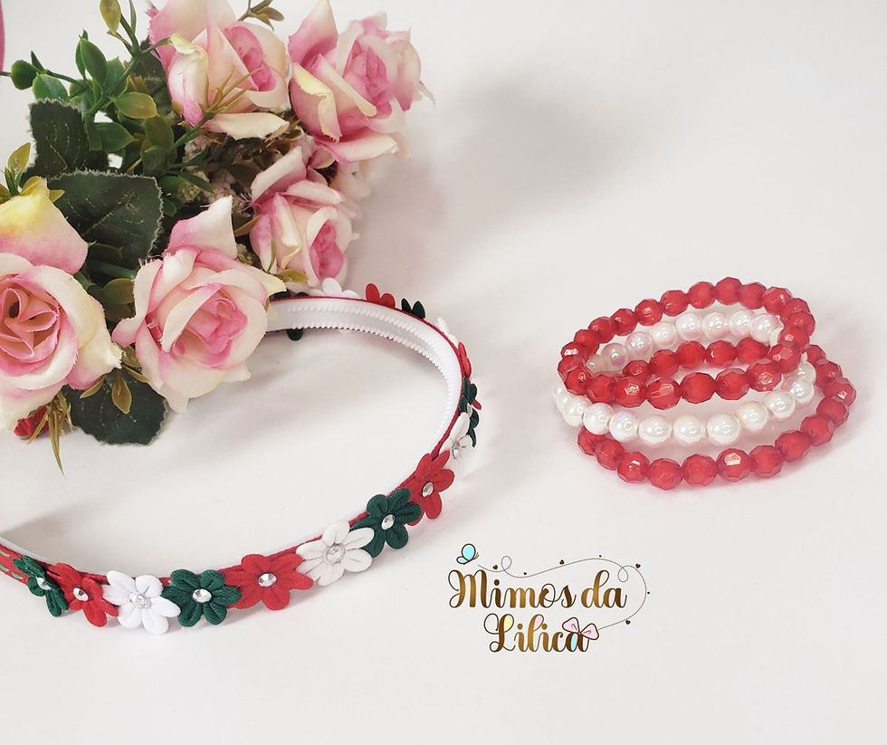 Kit Tiara Infantil Flores de Natal + Pulseiras
