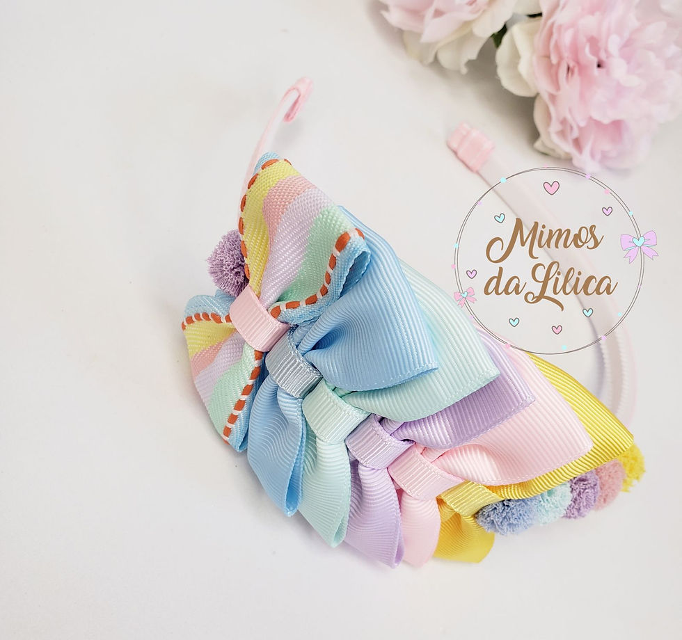 Miniatura: Tiara Infantil com Lacinhos e Pompom de Renda