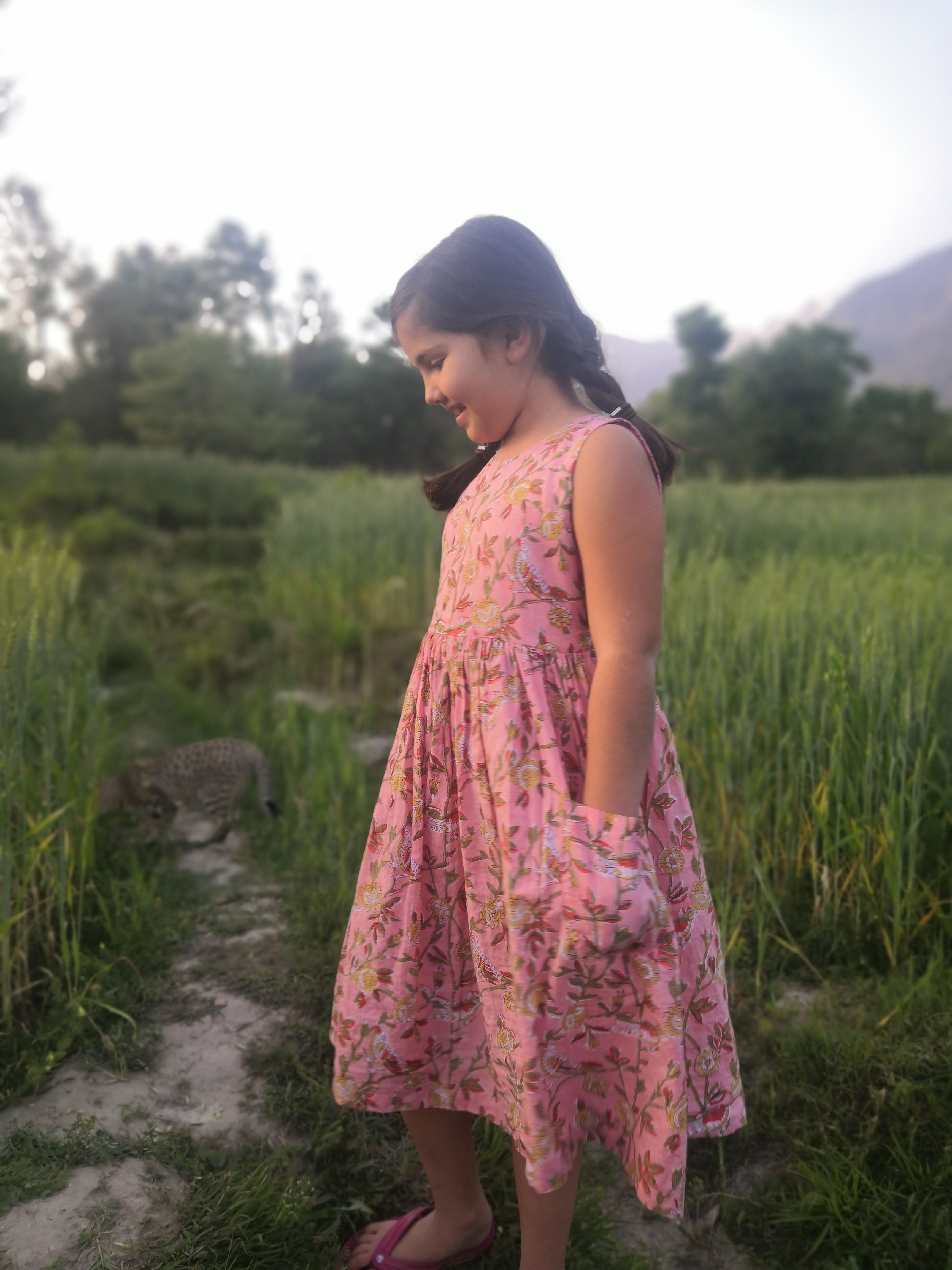 Phool Print Dress - Pink Floral