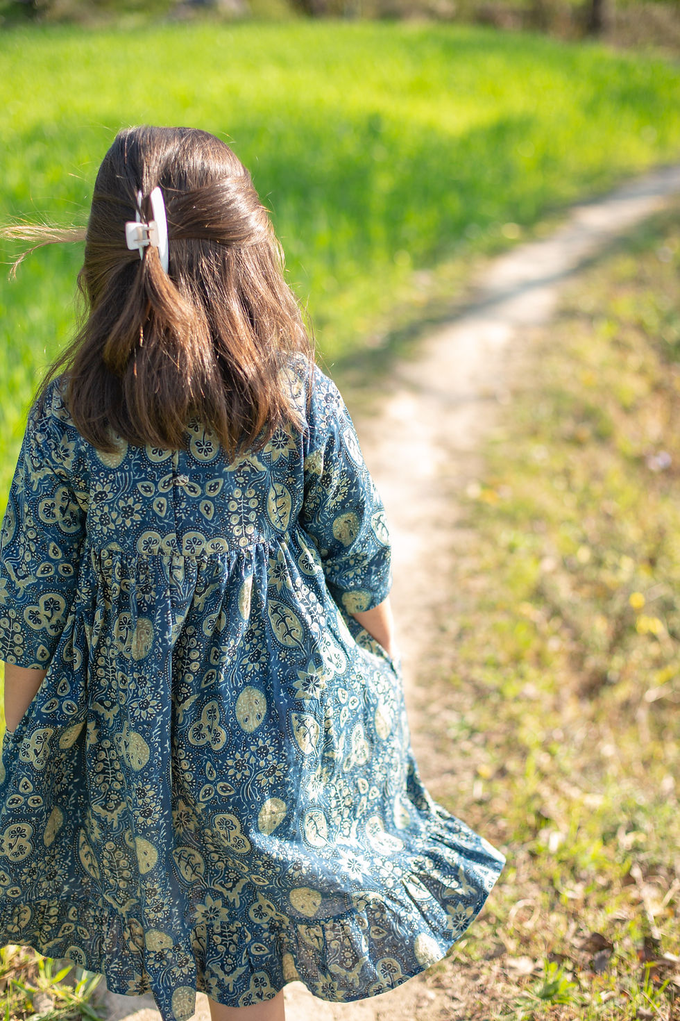 Thumbnail: Ajrakh Print Dress - Blue & Lime Green