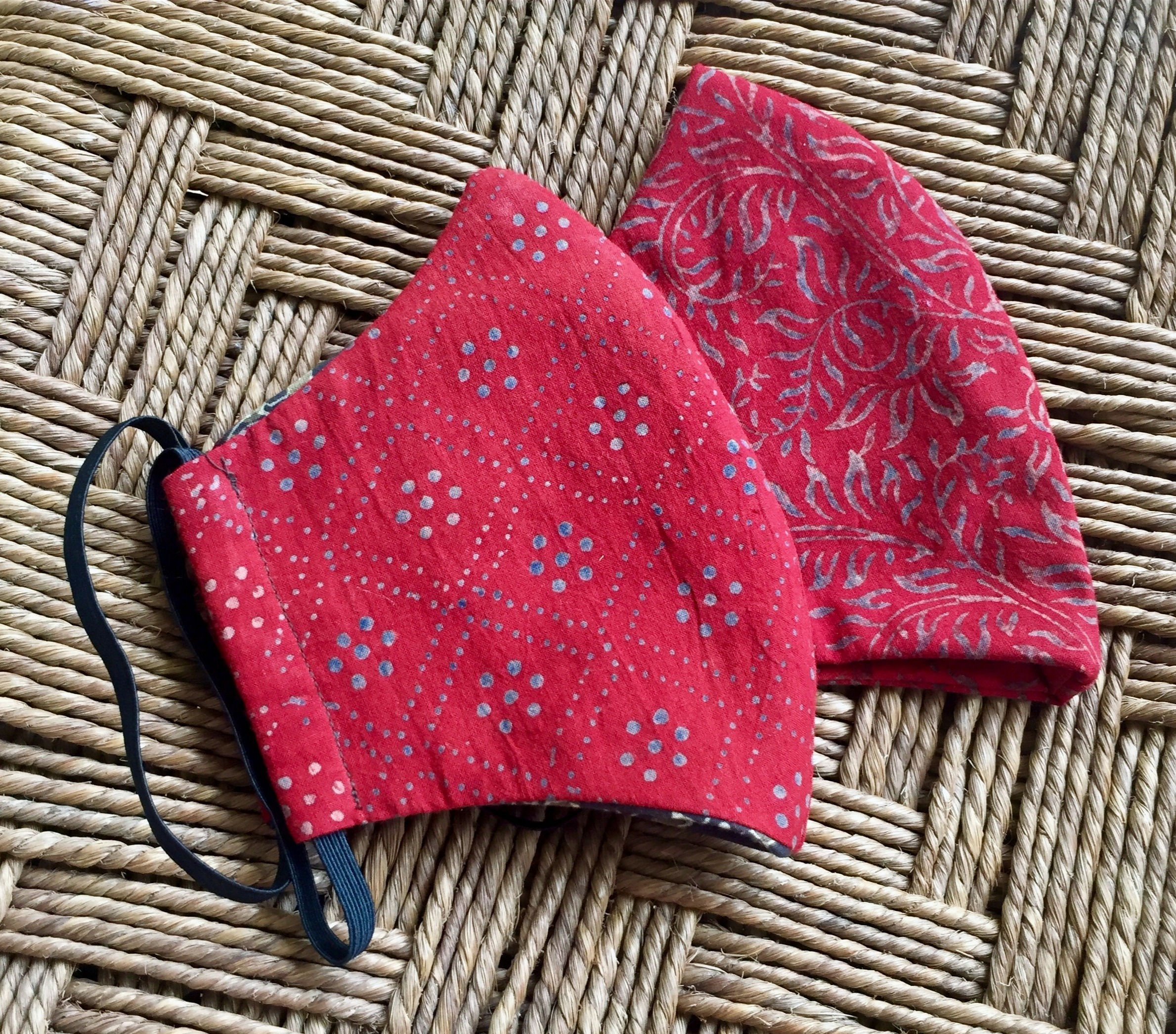 Red Patterned Face Masks -  Set of 2