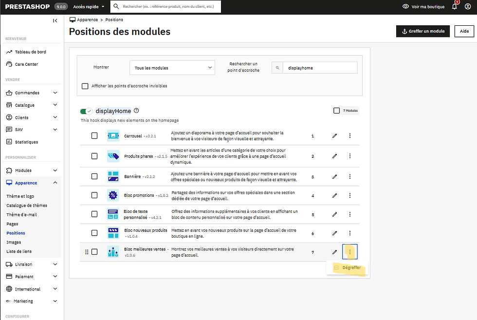 Supprimer des blocs sur la page d’accueil