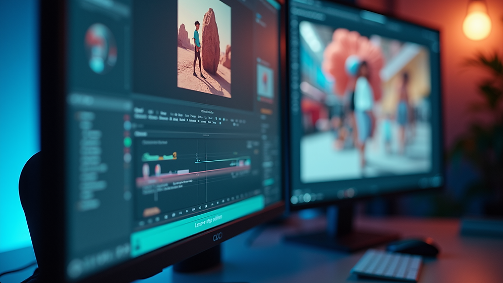 Close-up view of a computer screen showing 3D animation software in use