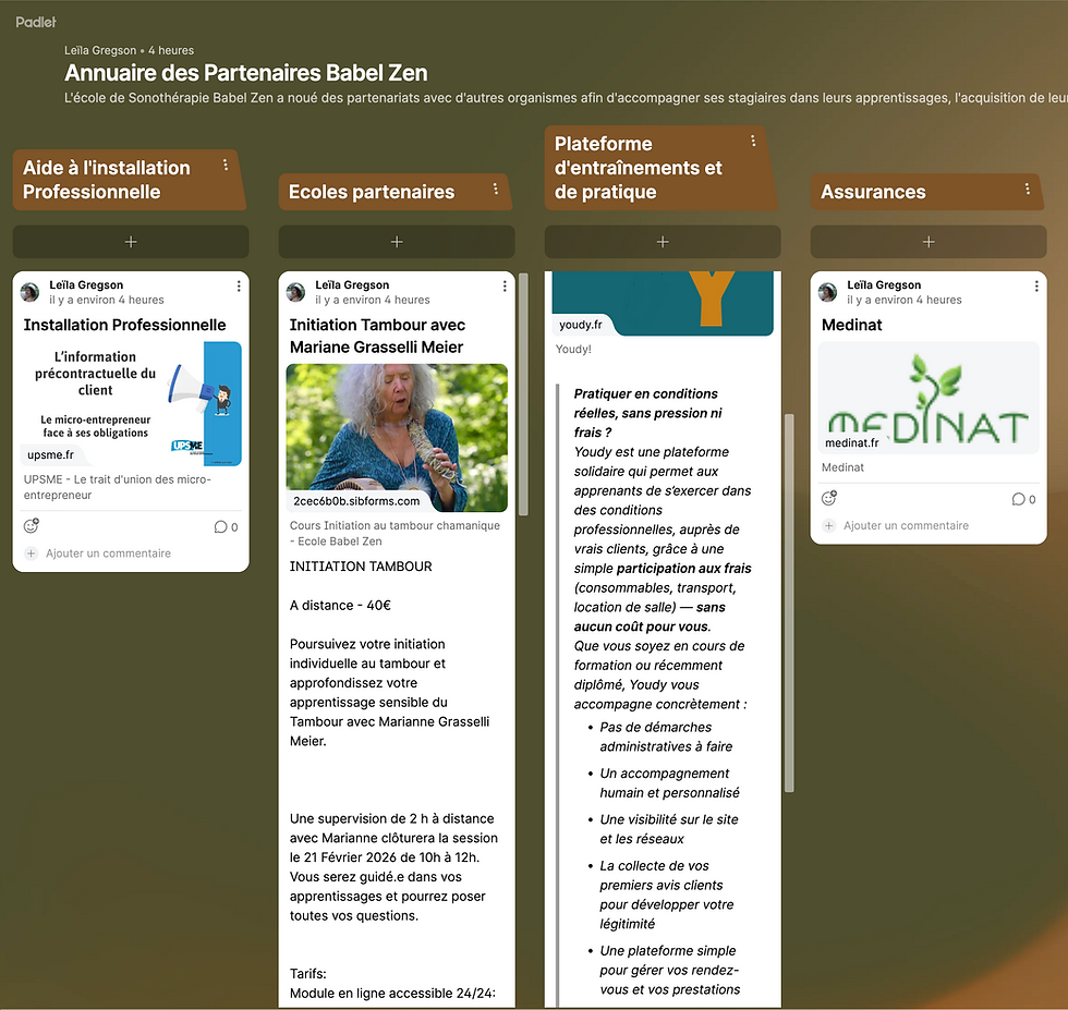 Extrait de l'annuaire des partenaires Babel Zen