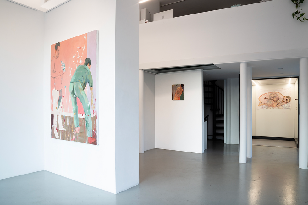 Installation view exhibition Io è un altro. Ph Claudia Ponzi, courtesy Finestreria Art Gallery | From the left: Disinfestazione - Giuseppe Gallace; Tenendo il nulla - Giuseppe Gallace; Child Pose - Giulia Apice.