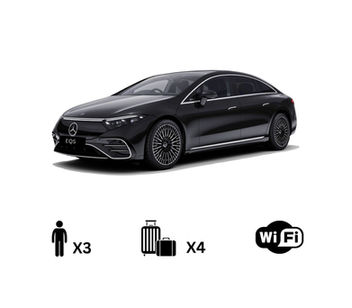 Eco friendly Mercedes EQS electric chauffeur car in London, ideal for airport transfers