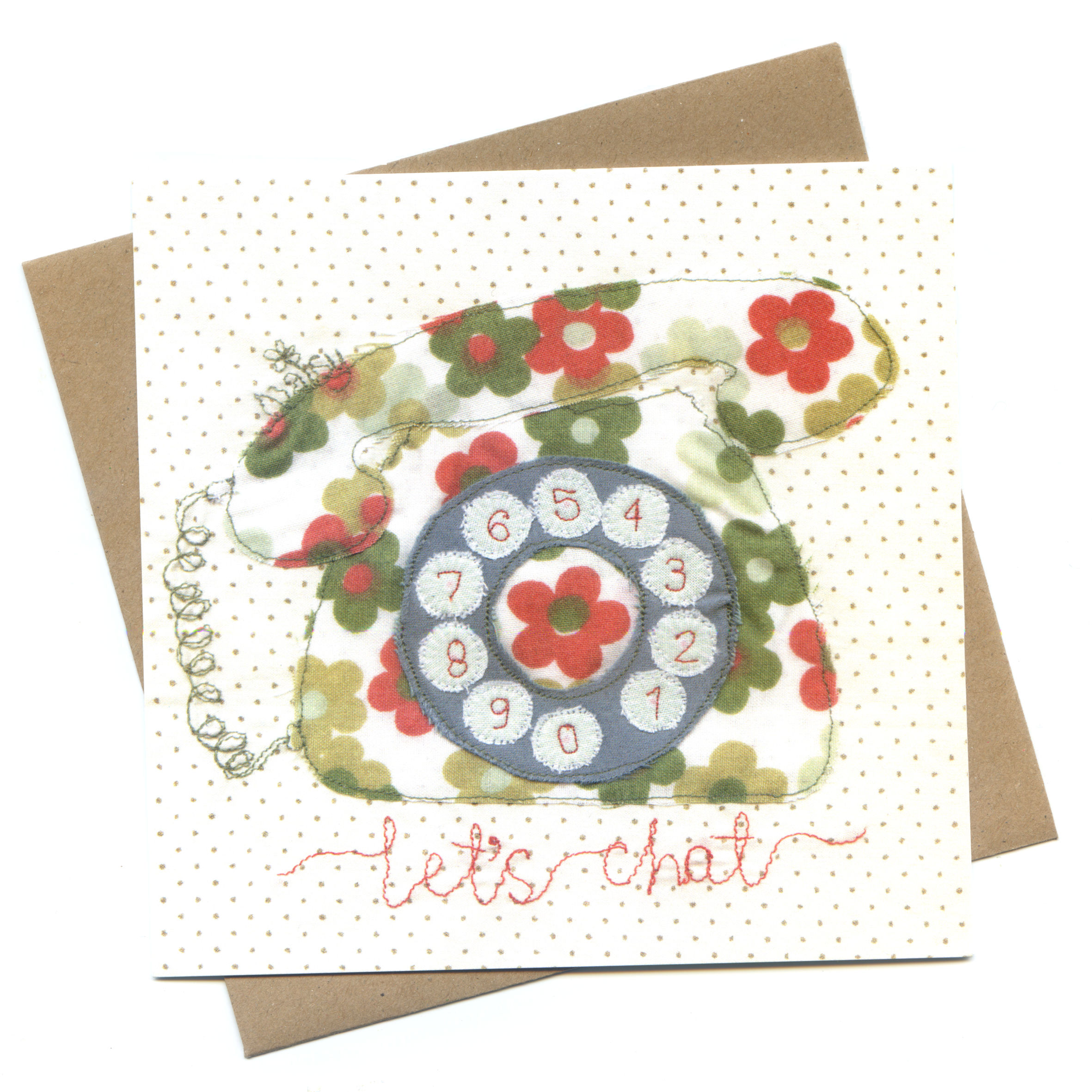 'Let's Chat' Retro Telephone Textile Art Card