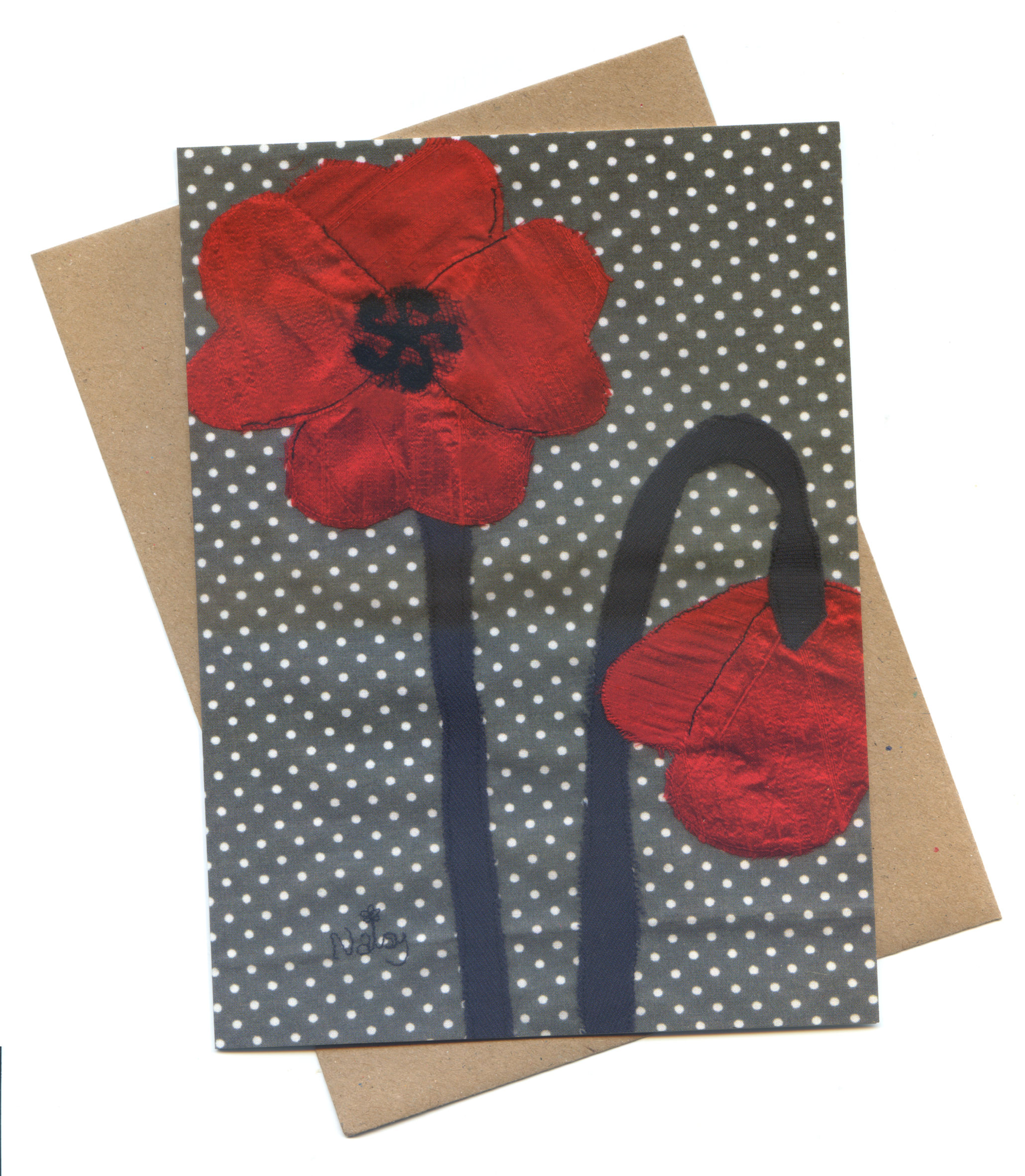 'Poppy' Embroidered Flowers Greeting Card