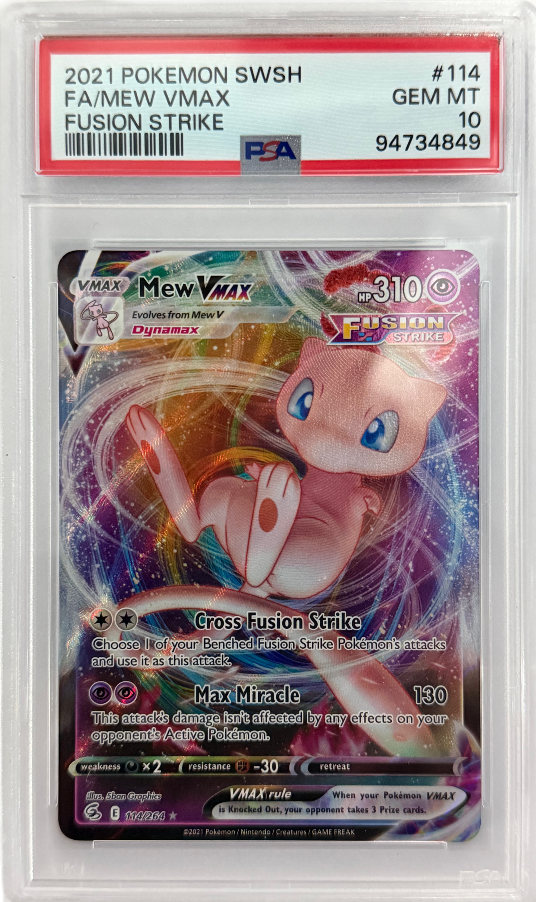 Mew VMAX 114 / 264 S&V Fusion Strike Holo PSA 10