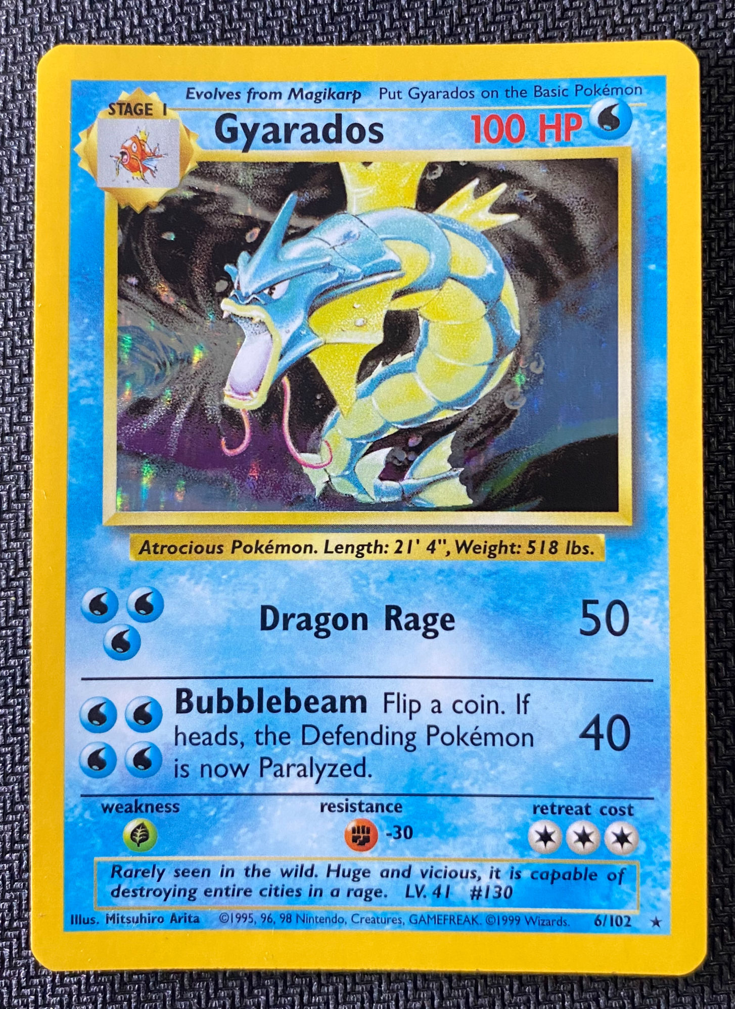 Gyarados Pokemon Base Set - 6/102 Vintage Holo 1999 (LP)