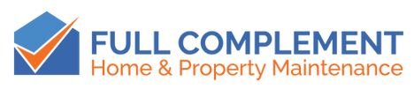 Full Complement Logo. Two-toned blue house with orange check mark