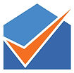 Full Complement icon. Two-toned blue house with orange check mark.
