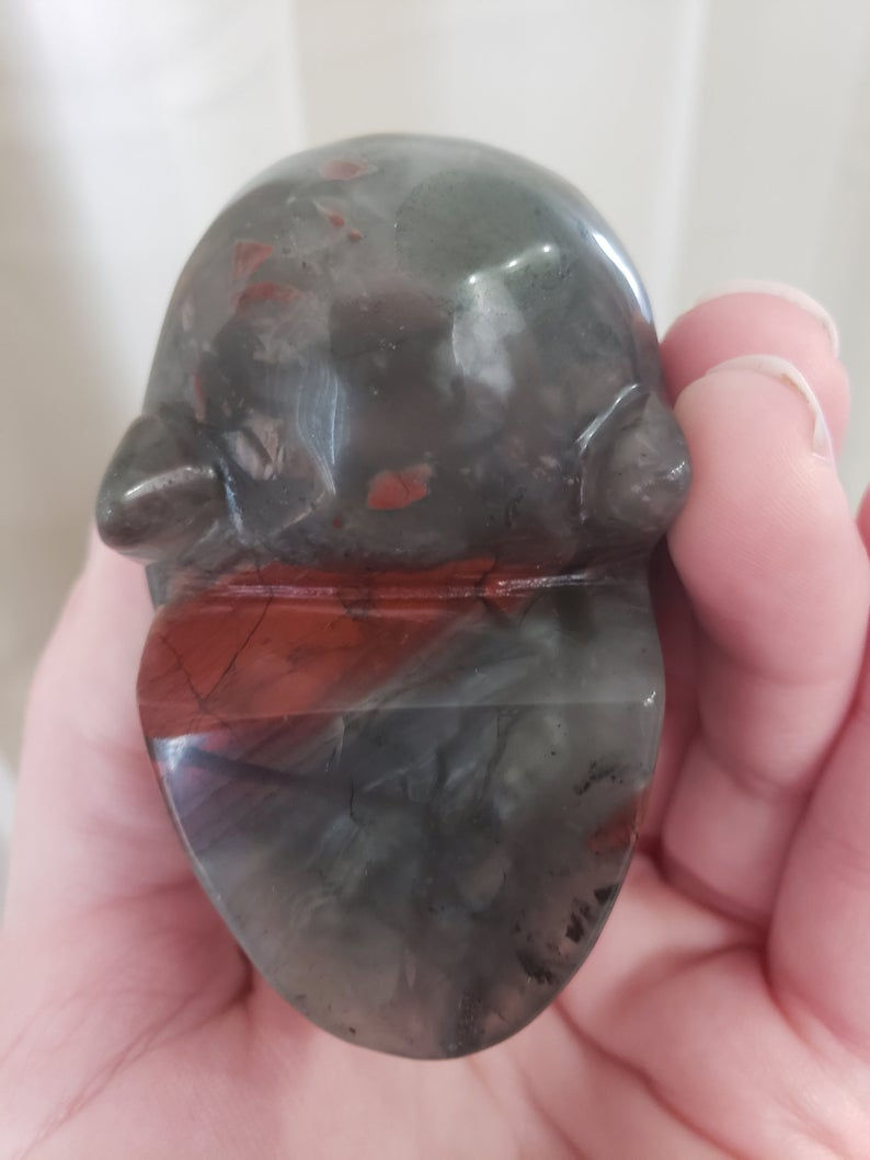 Thumbnail: African Bloodstone Large Skull with wings