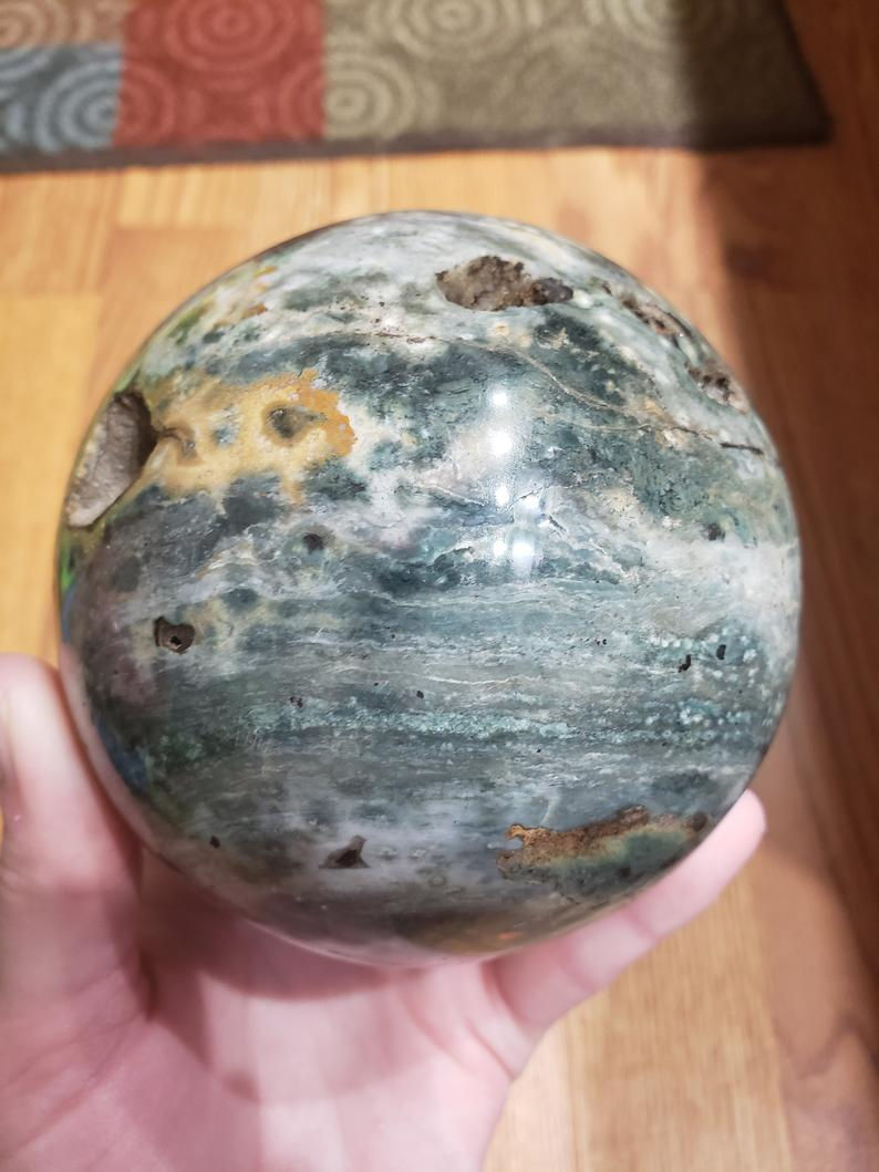 Thumbnail: Ocean Jasper Large Druzy Sphere!
