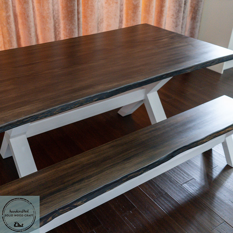 Thumbnail: Live Edge Douglas Fir TABLE and BENCHES Farmhouse Cross Legs