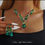 Thumbnail: Dazzling Gem Stone Necklace with Earrings Set with Vintage Emerald Rhinestone
