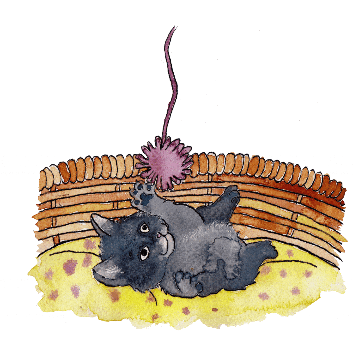 GIF animado con una secuencia de ilustraciones en acuarela de un gato