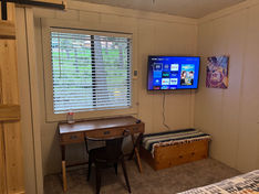 Bedroom 1 Downstairs showing window, desk and television