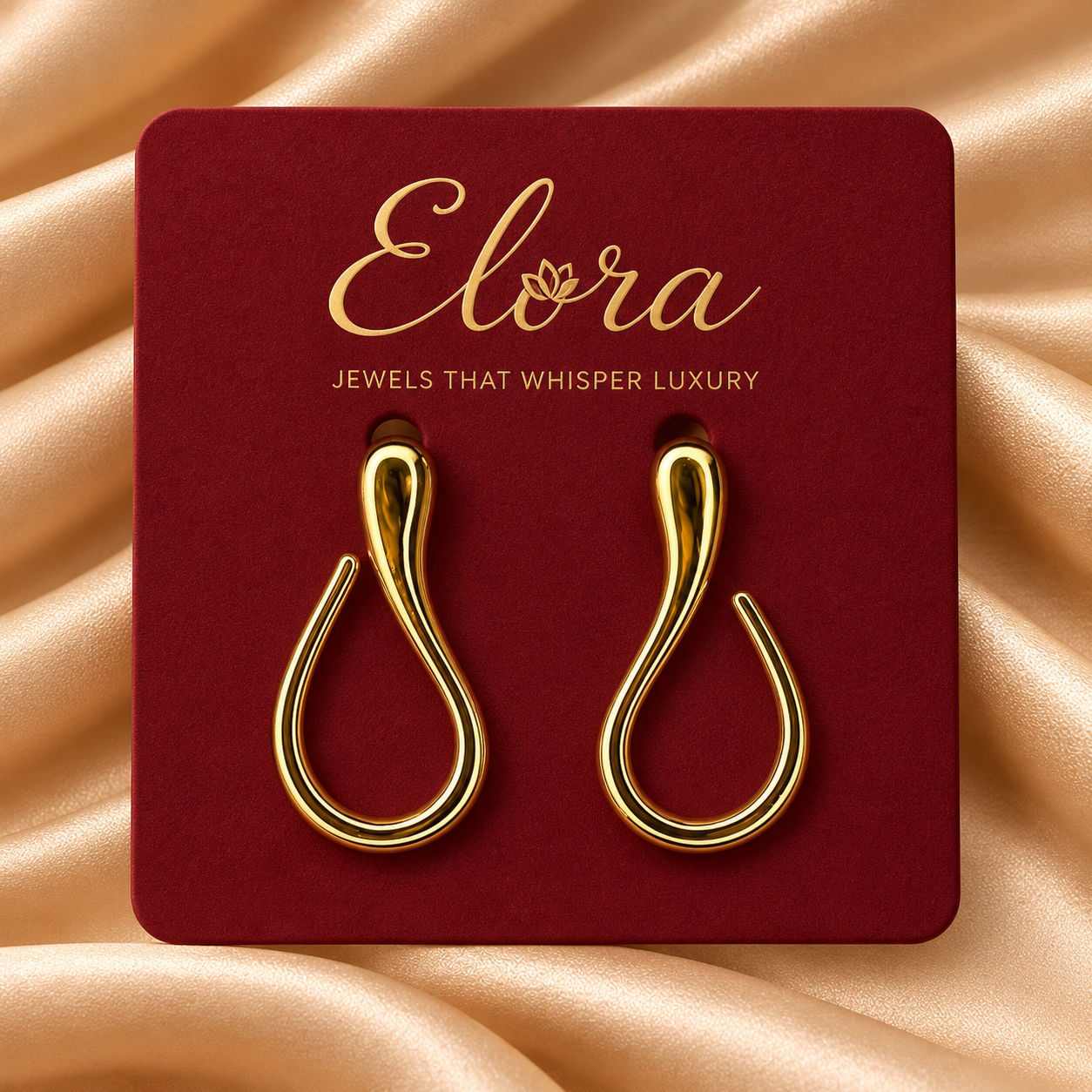 Gold Plated Sculptural Teardrop Open-Loop Statement Earrings