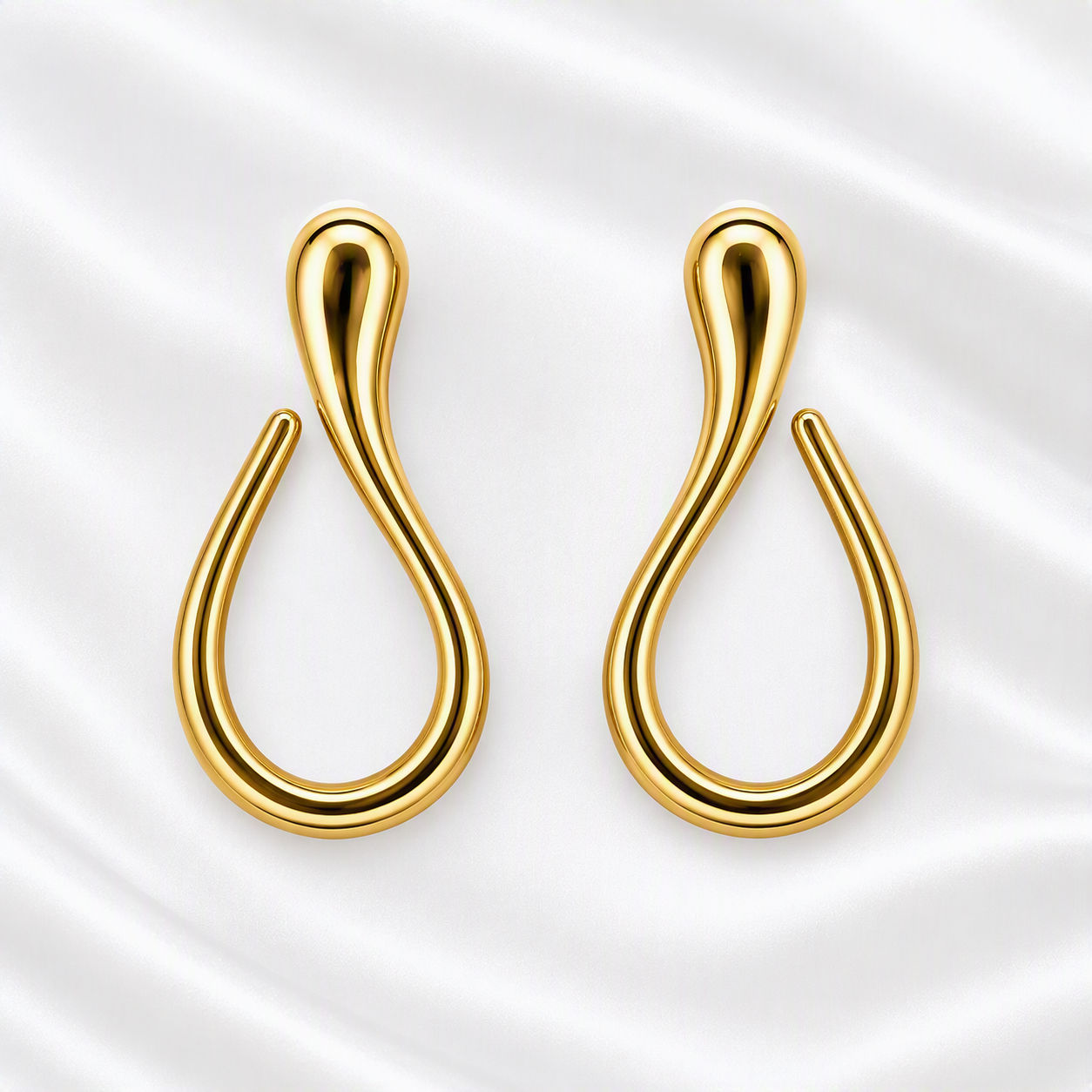 Gold Plated Sculptural Teardrop Open-Loop Statement Earrings