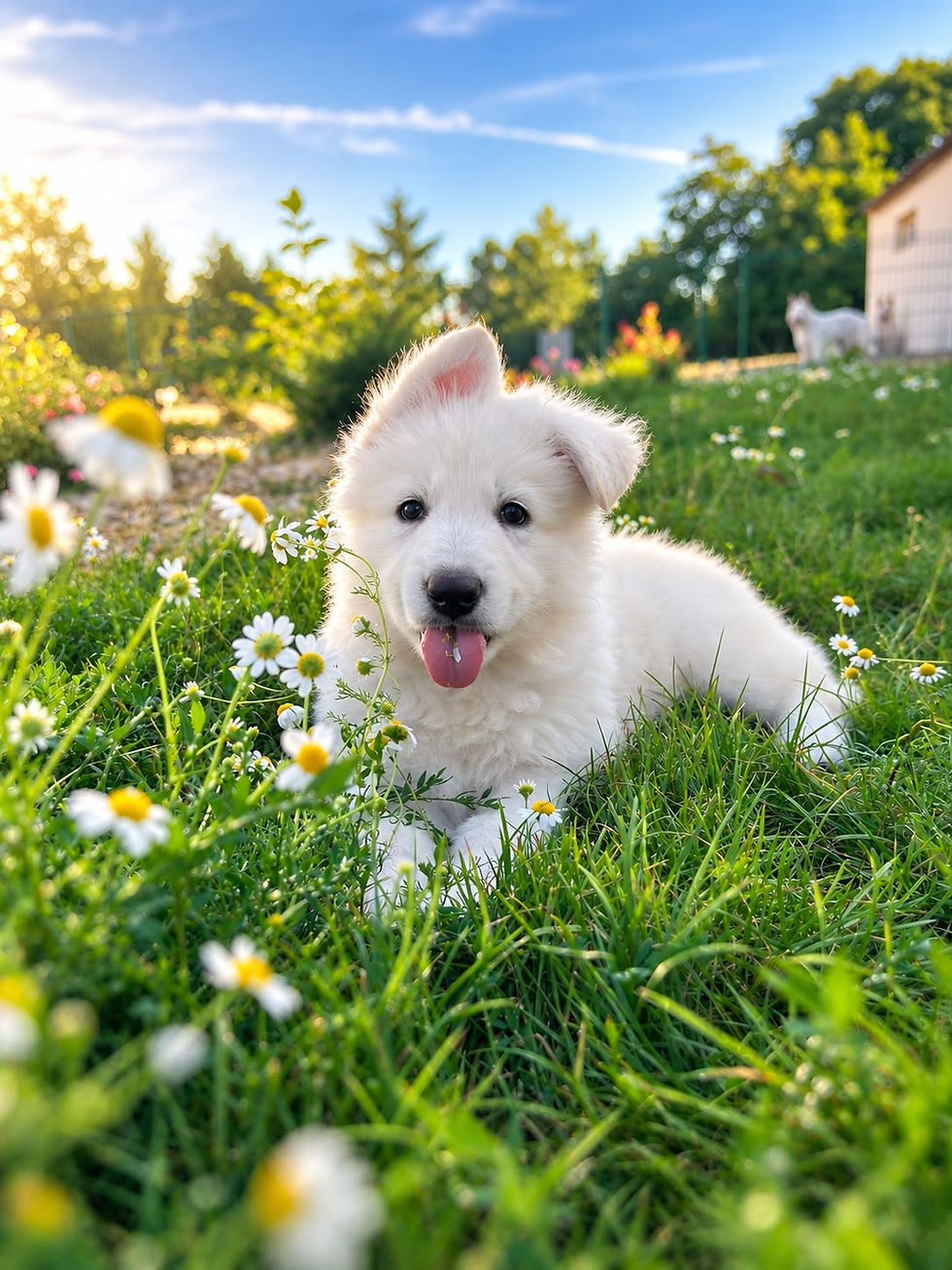 Socialisation précoce d'un chiot Berger Blanc Suisse dans un élevage familial.
