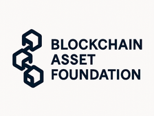 Risk in the digital asset space, blockchain asset foundation logo on a cream background in black type face, three adjoining hexagons connected by a small black line, think molecule but cooler
