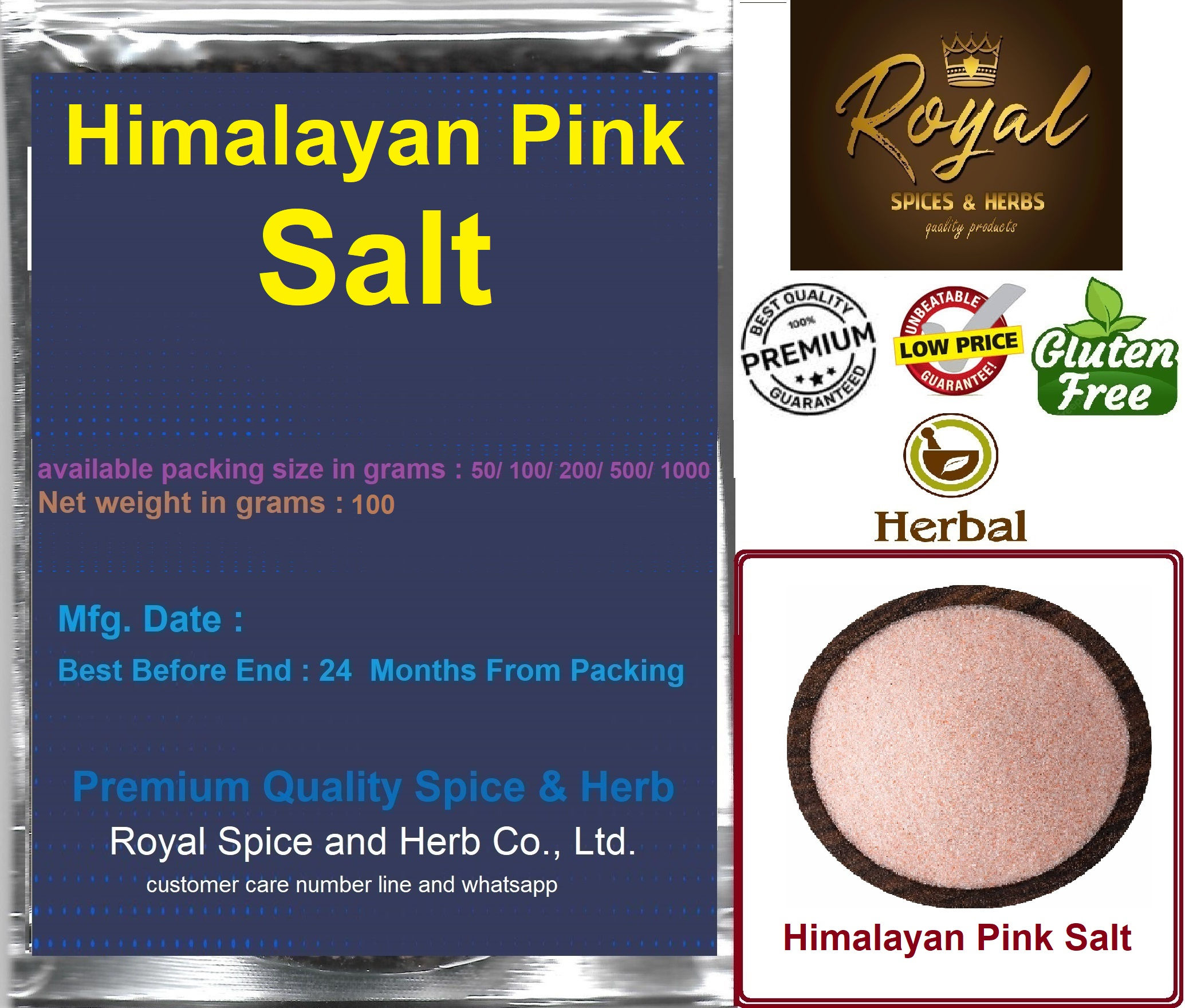 Himalayan Pink Salt , Size 100 Grams, !! Pramotion buy 5 pack get 1 free