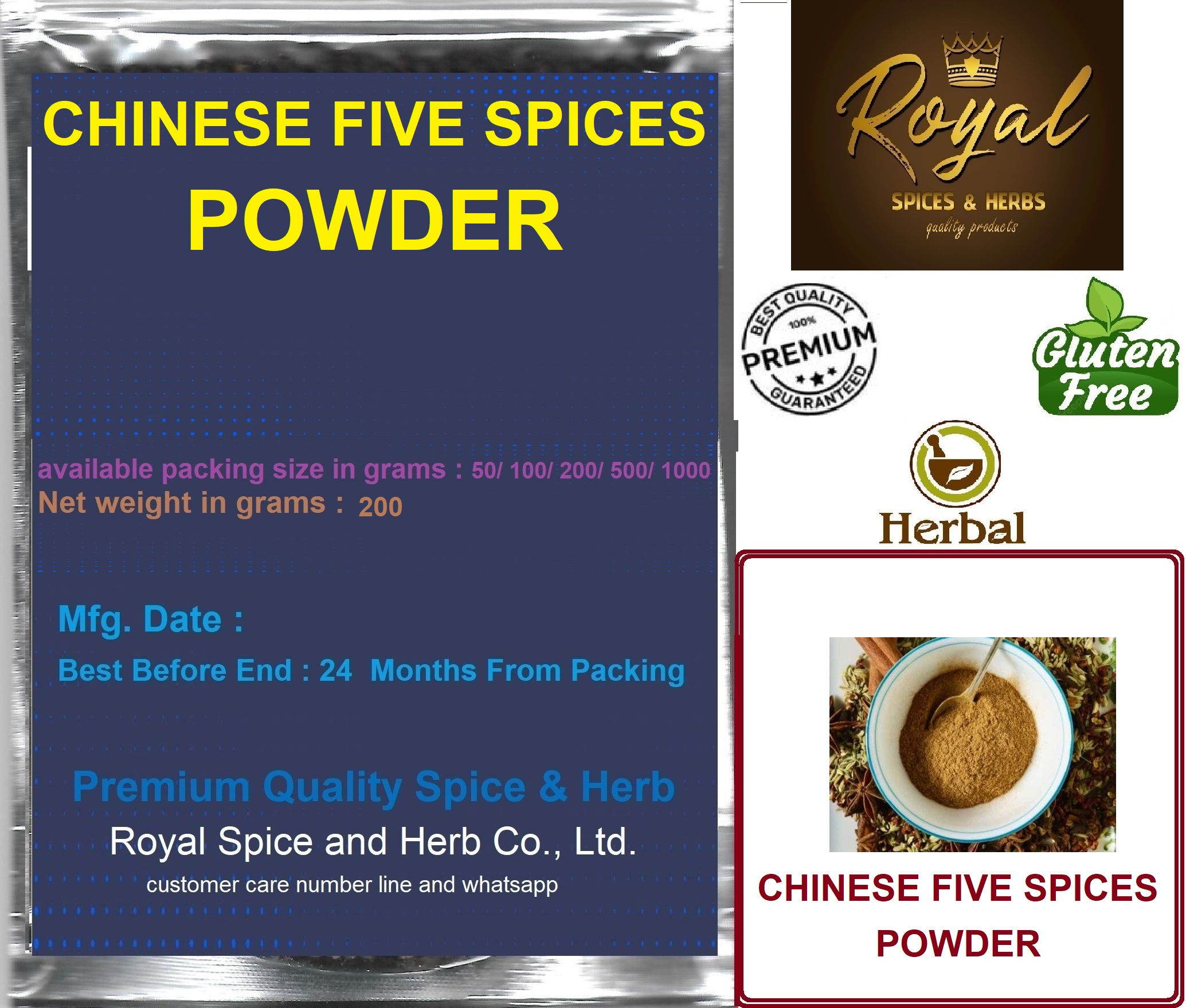 CHINESE FIVE SPICES POWDER 100% , Weight 200 Grams
