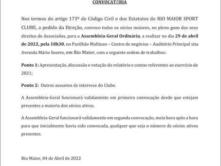 CONVOCATÓRIA PARA A ASSEMBLEIA GERAL DO RIO MAIOR SPORT CLUBE 
