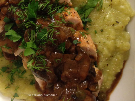 Roasted Chicken with Mushroom Gravy and Romanesco Puree
