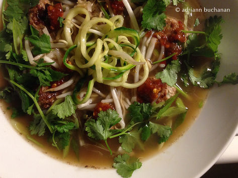 Zucchini Noodle Pho with Pork and Ginger Meatballs