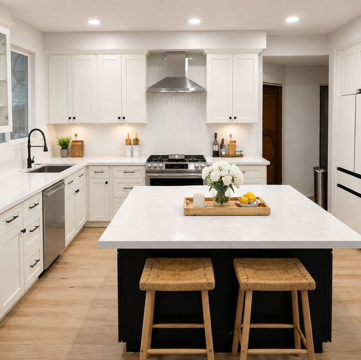 Modern kitchen renovation with custom cabinets and quartz countertops