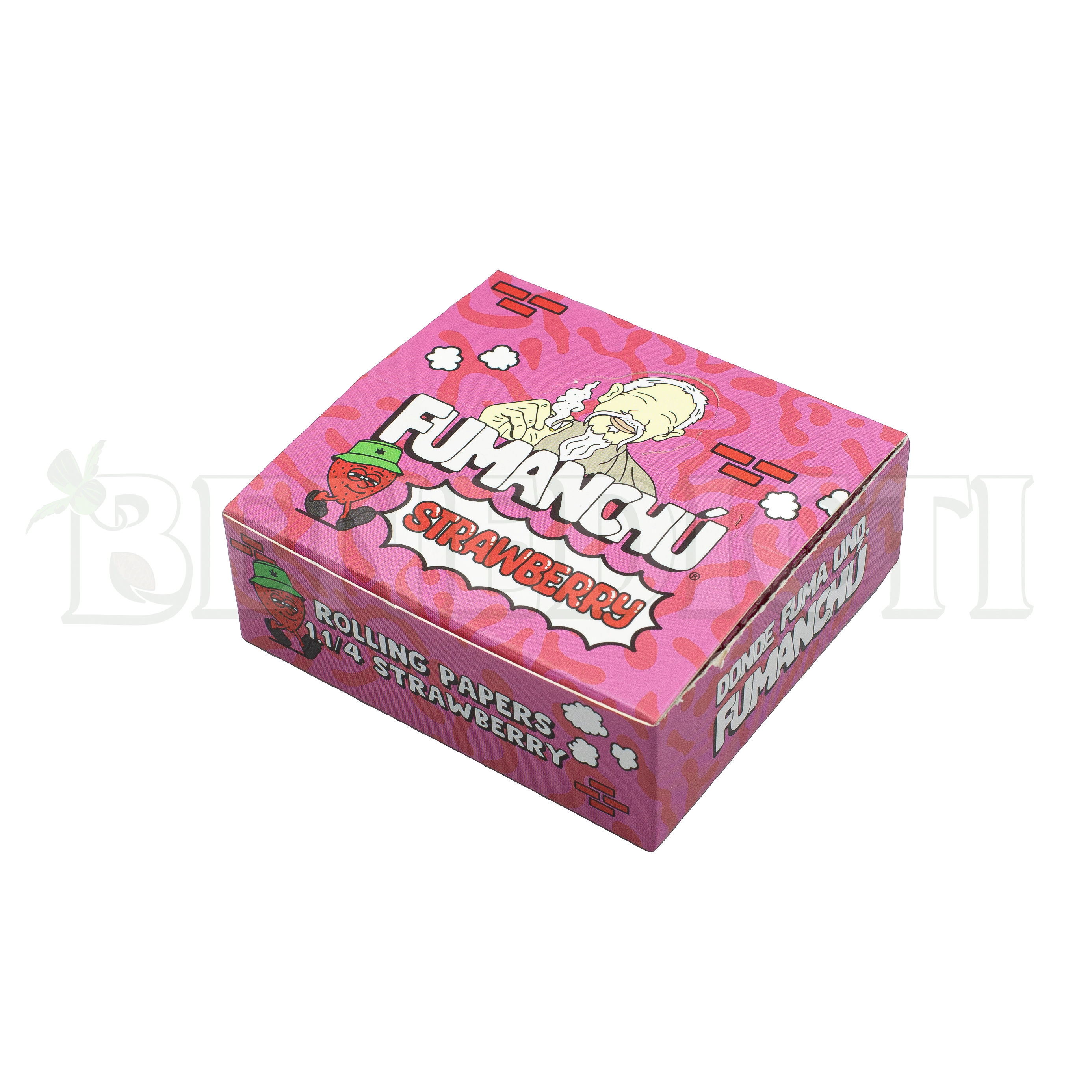 Descripción: Detalle cercano de un papel de liar FUMANCHU con esencia de frutilla. Resalta la calidad y exclusividad del prod