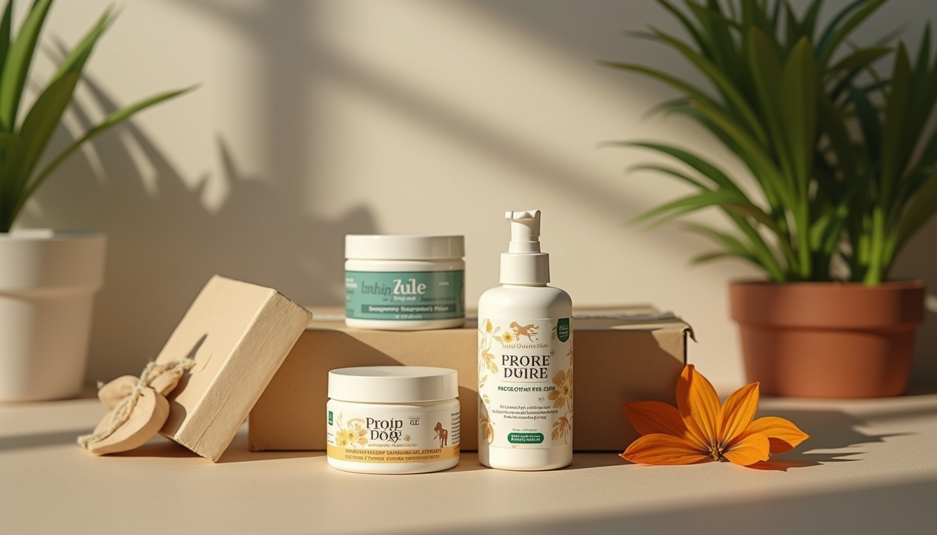 Close-up view of packaged Ayurvedic pet care products ready for shipment