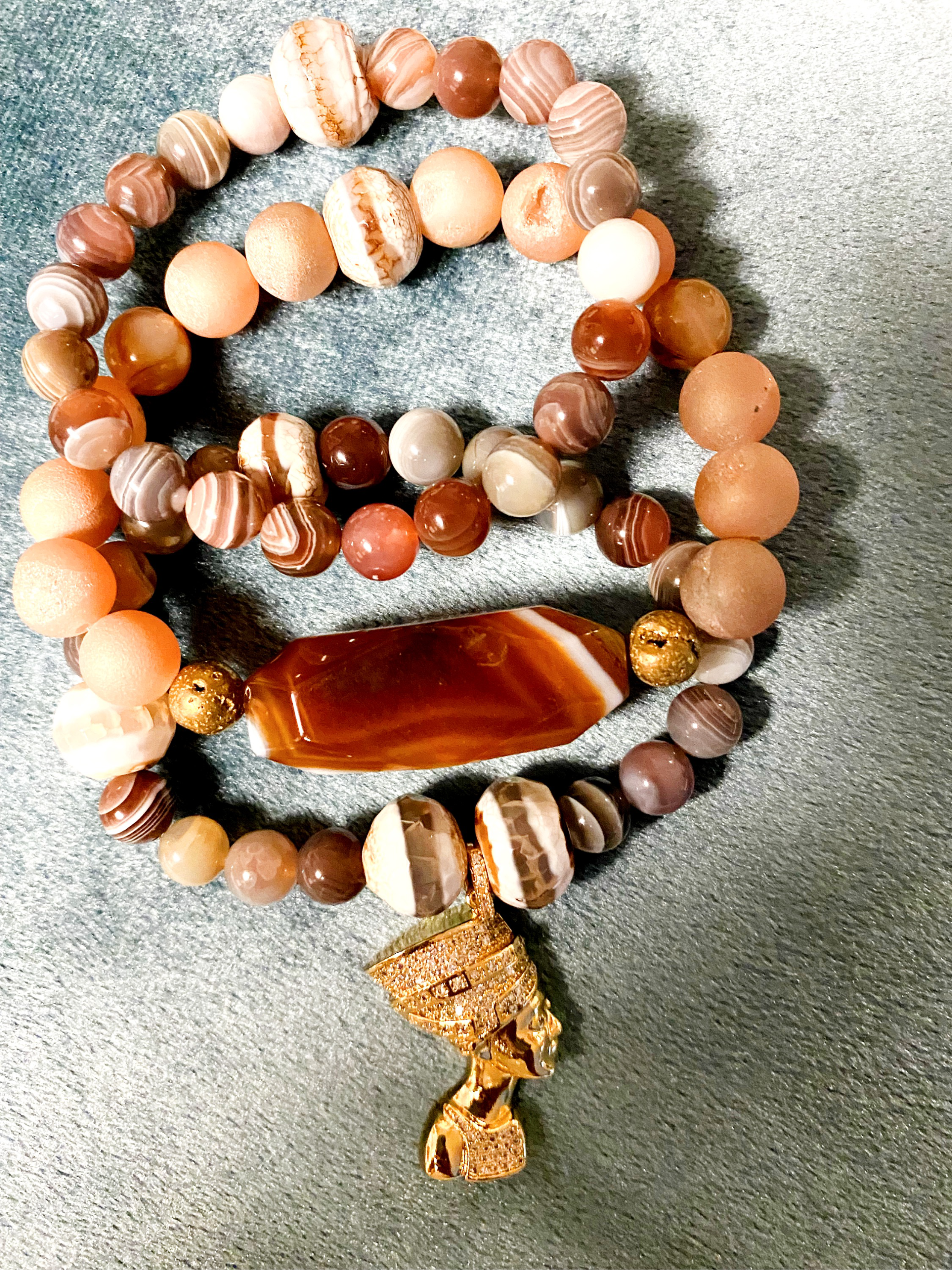 Queen Choclate Swirl & Matte Peach Agates
