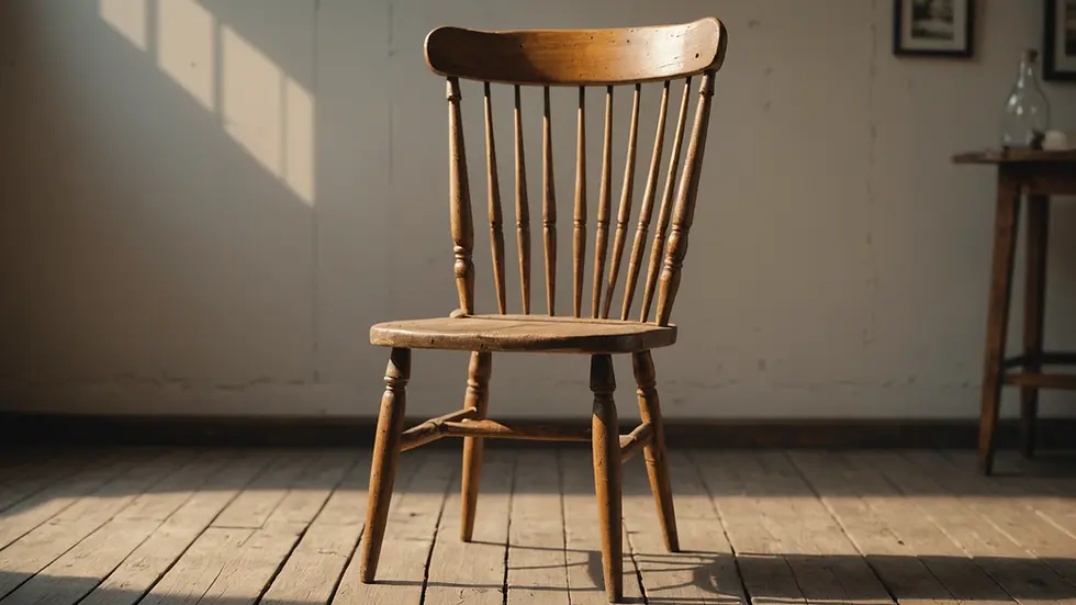 Eye-level view of a vintage wooden chair with fresh paint