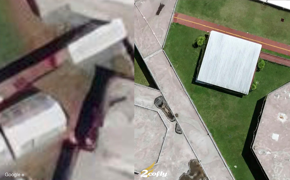 Finegayan Elementary School buildings: Google Maps vs 2cofly's orthomosaic maps
