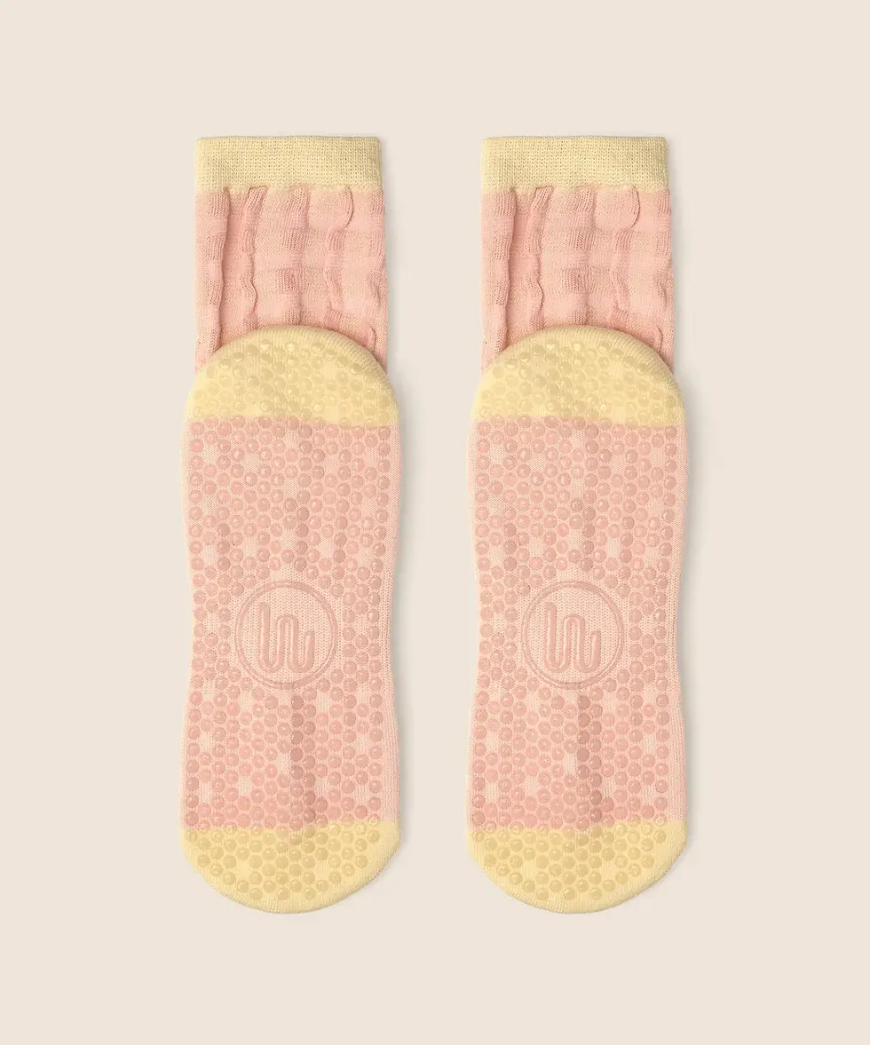 サムネイル： Crew Non Slip Grip Socks - Sugar Pink Gingham