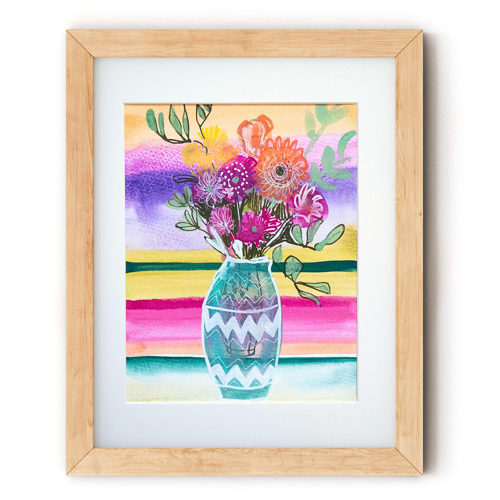 Thumbnail: Joyful Vase of Flowers watercolour painting by Suzie Cumming