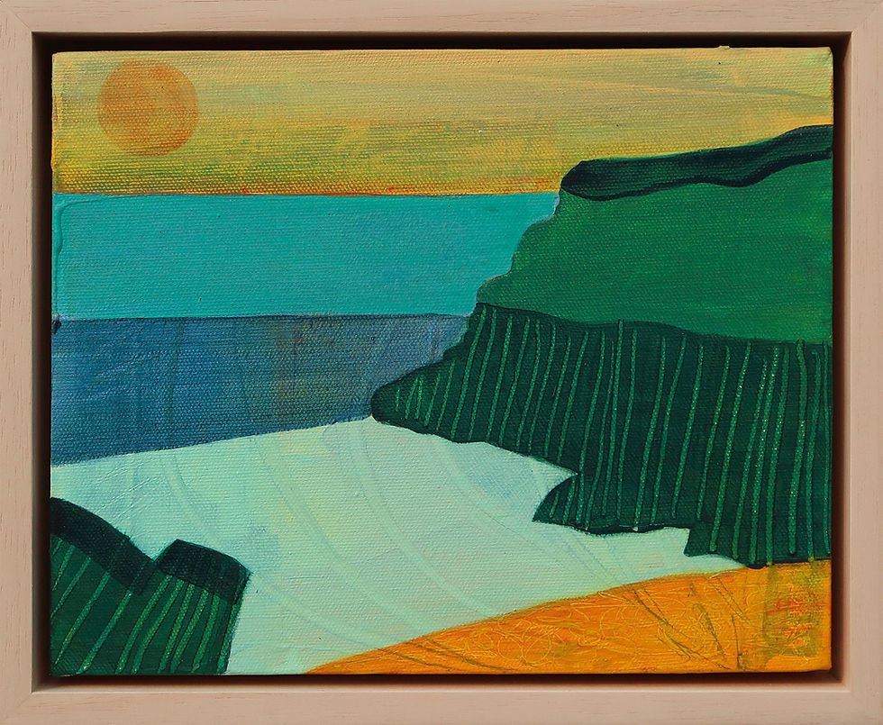 Thumbnail: A semi-abstract painting of Mutton Cove, Godrevy in Cornwall by Suzie Cumming
