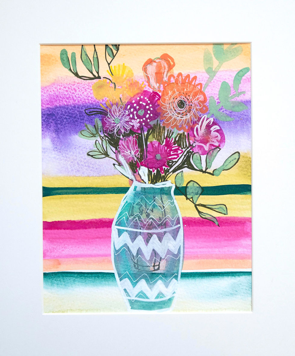 Thumbnail: Joyful Vase of Flowers watercolour painting by Suzie Cumming