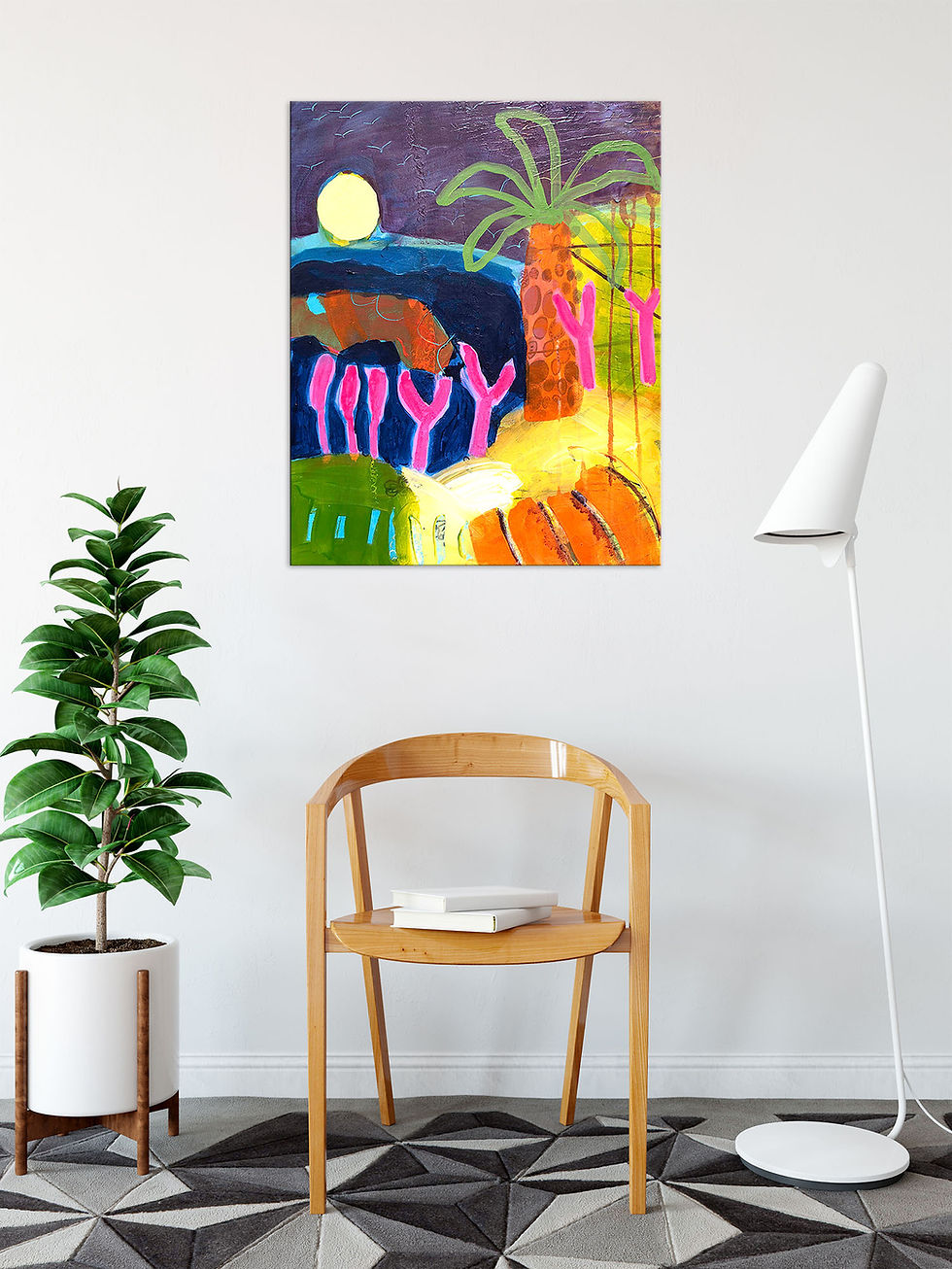 Thumbnail: Palm at Moonlight Acrylic Painting by Suzie Cumming
